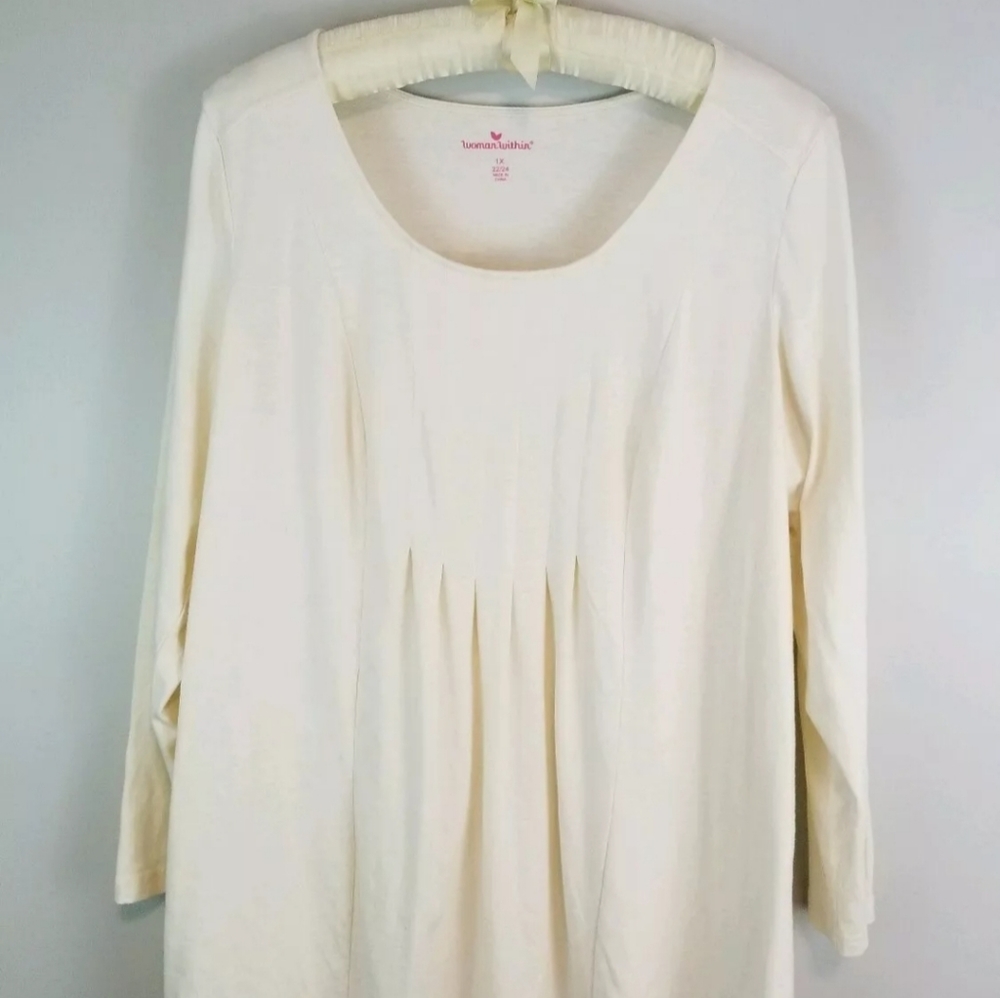 Woman Within Plus 1X Off-White Pleated Tunic Top - Picture 5 of 8